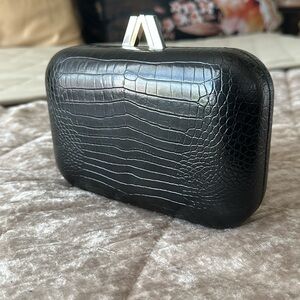 Pre owned- WHBM Elegant Black Crocodile-Embossed  Clutch